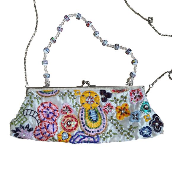 max mayer vintage y2k beaded white clotful bag with beaded handle - Picture 1 of 7